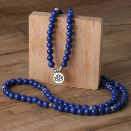 Unbranded 108 Mala Beads Lapis Lazuli Prayer Bracelet 8mm Gemstone Lotus Pendant Necklace