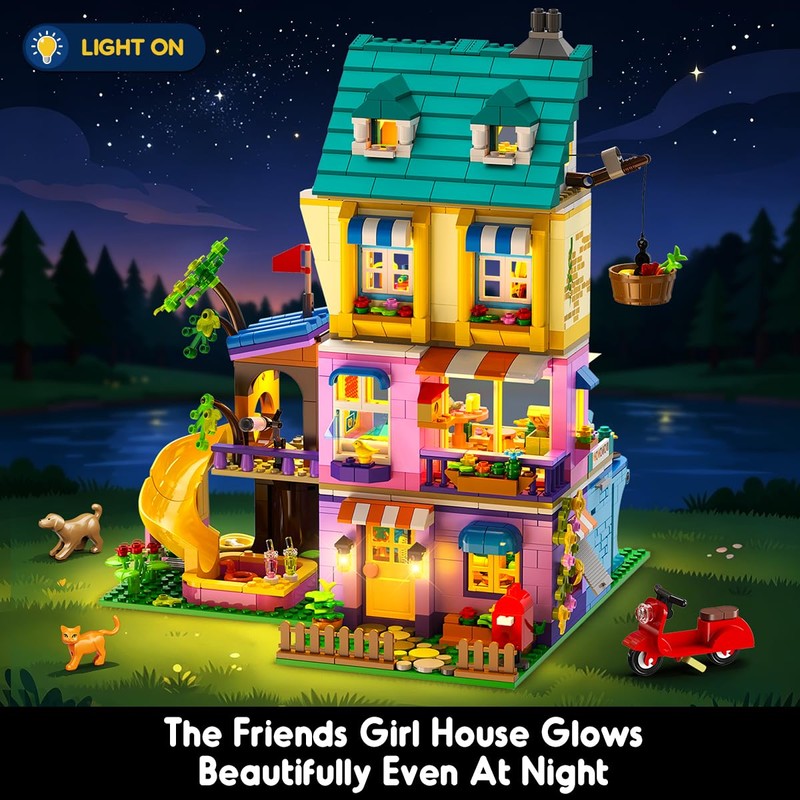 HOGOKIDS Girl Friends Family House Building Toy with Light for