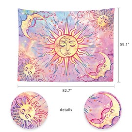Ohjijinn Pastel Pink Tapestry Burning Sun Tapestry Mystic Boho Tapestry Moon Wall Hanging Trippy Tie Dye Tapestry for Bedroom Aesthetic Home Decor (Pastel, 59.1" x 82.7")