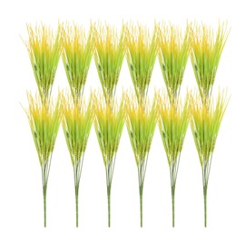 uxcell 12Pcs Artificial Grass Plants, 15.7" Plastic Fake Wheat Grass Greenery Shrubs Outdoor Artificial Shrubs Faux Bushes for Home Garden Front Decor, Yellow