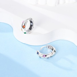 Parmuz 925 sterling Silver Huggie hoop earring for Woman Post Pave Cubic Zirconia Cuff Small Hoop Chunky Earrings Jewelry Gift