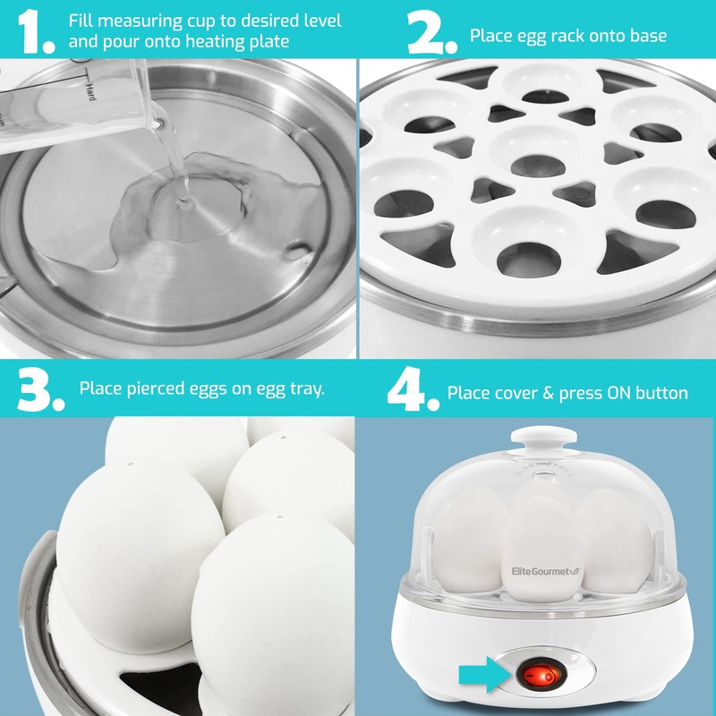 Elite Gourmet EGC322CW Easy Egg Cooker Electric 7-Egg Capacity, Soft,
