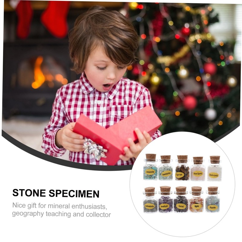 iplusmile Educational Stone Specimen Flask Collection 10pc Crystal Gemstone Wishing