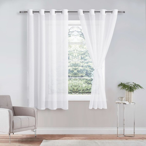 DWCN Sheer Voile Curtain, Transparent Curtain with Eyelets, 2 Pieces, Eyelet Curtain for Living Room, Baby Room, Bedroom, White, 160 x 140 cm (H x W)
