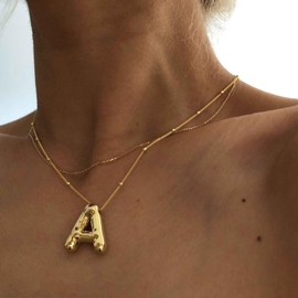 Bubble Lertter Necklace for Women,Bubble Initial Necklace Gold Layered Initial Necklaces Dainty Gold Charm Name Necklace Ballon Letter Pendant Necklace Chunky Necklaces for Women Trendy Jewelry
