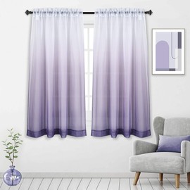 Light Purple Ombre Sheer Curtain Semi Sheer Gradient Girls Bedroom Window Curtain Gradient Voiles Panels for Princess Teenage Girls Kids Room Living Room Nursery Set of 1 Panel 63 inches Lavender