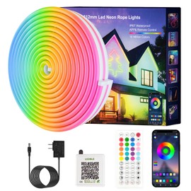 Neon Rope Lights, JIAMEI 32.8FT RGB LED Strip Lights, App Control, IR Remote, Music Syncing, Outdoor IP67 Waterproof, Flexible Neon Strip Lights Cuttable for Bedroom, Gaming, Party, Outdoors Decor