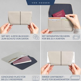 VON HEESEN Leather Passport Holder with RFID Protection - Passport Case Made of Genuine Leather - Passport Organiser for Style-Conscious Men and Women, gray, Landscape