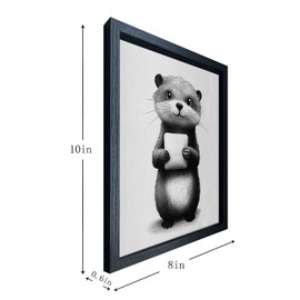 GUMEYJIA Bathroom Wall Decor Otter Picture Wall Art Framed Black and White Toilet Paper in Funny Raccoon's Hand Animal Canvas Print Painting (8"x10")