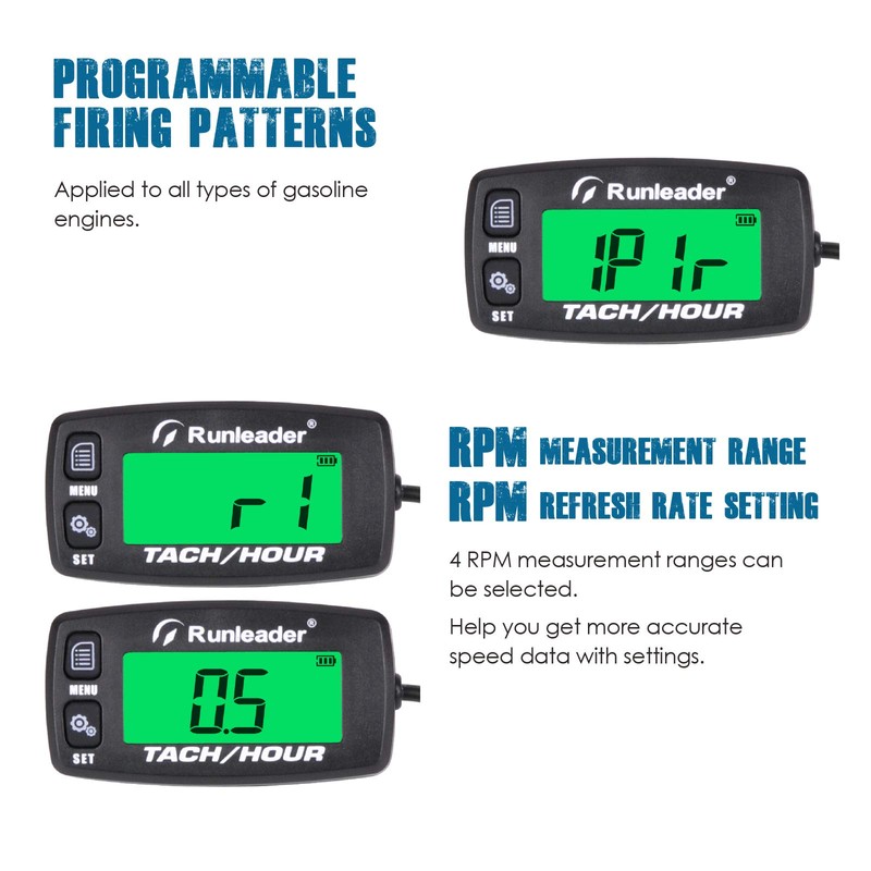 Runleader Gas Engine Hour Meter, Maintenance Tachometer for Riding Lawn