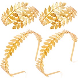Vovii Greek Goddess Headband & Arm Bands Set for Women Toga Costume, Laurel Wreath Crown Gold Leaf Headband Headpiece for Roman Emperor Greek Accessories Cosplay Prom (4Pcs)