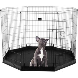 Dog Playpen - Foldable Metal Exercise Puppy Play Pen with Eight 24x42in Extra-Tall Panels and Gate - Indoor/Outdoor Dog Fence with Fabric Bottom for Dogs, Cats or Small Animals by PETMAKER (Black)