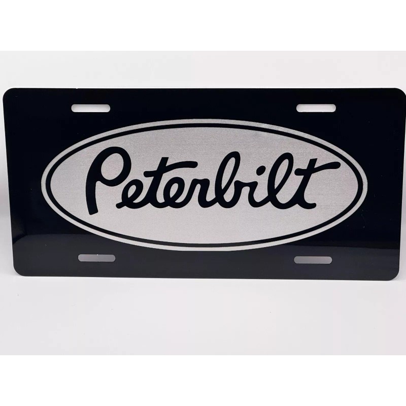Laser Peterbilt black laser engraved license plate