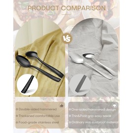 65-Piece Silverware Set with Serving Utensils, Ollex Durable Stainless Steel Black Hammered Flatware Set for 12 with Knives Forks Spoons Large Serving utensil Set for Home Restaurant, Dishwasher Safe