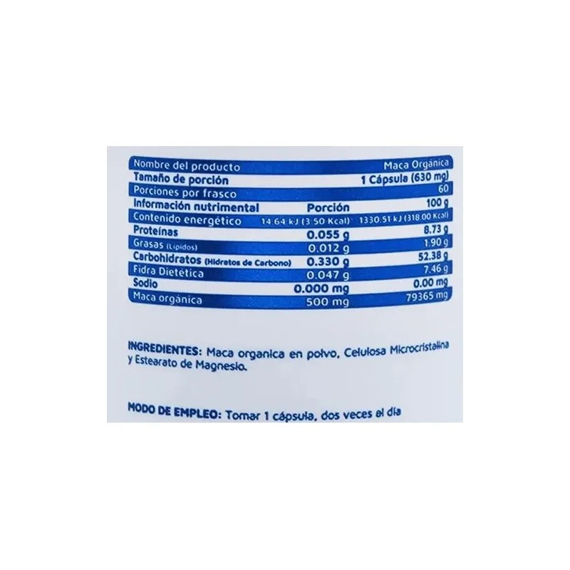 Suplemento Alimenticio De Maca Organica Vidanat 60 Caps