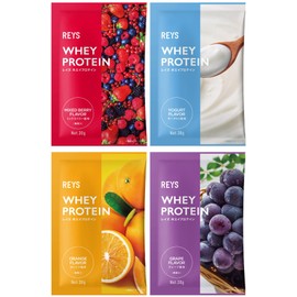 REYS レイズ ホエイ プロテイン お試し セット 個包装 30g × 4種 山澤 礼明 監修 国内製造 ビタミン7種配合 WPCプロテイン ぷろていん ホエイプロテイン ミックスベリー ヨーグルト オレンジ グレープ (4個セット, フルーツ＆ヨーグルトフレーバー)
