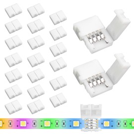 20PCS 4-Pin 10mm LED Strip Lights Connectors - Solderless, Extendable Terminal Adapters for SMD 5050 & 3528 RGB LED Strip Lights - Ideal for Various DIY Lighting Projects