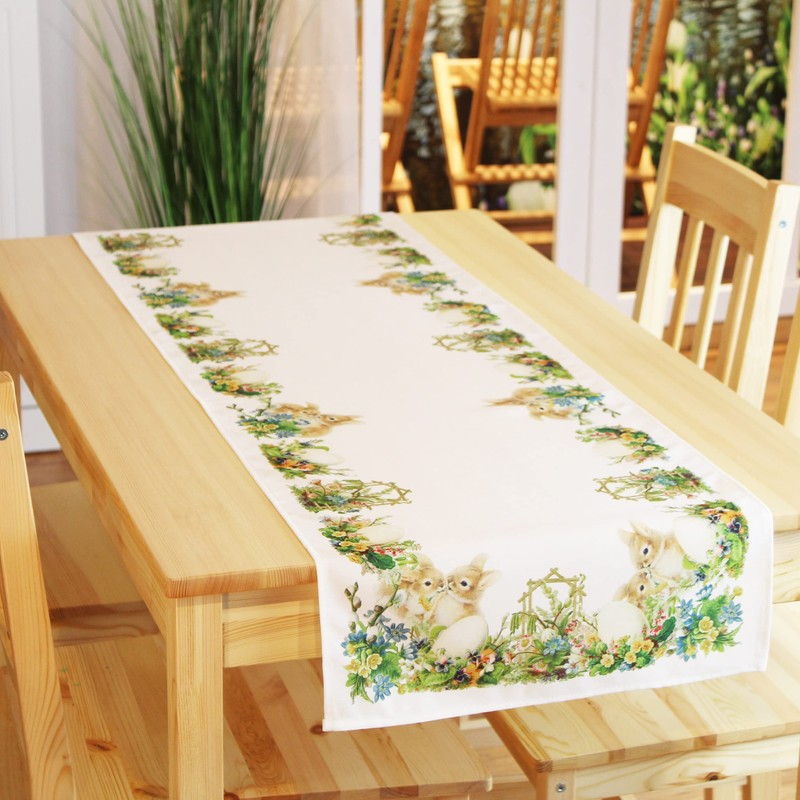 KAMACA Table Runner Spring Easter Flowers Rabbit Decor Easter Bunny