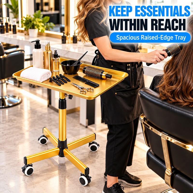 Adjustable Height Salon Trolley for Mobile Work – Large Aluminum