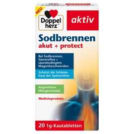 Doppelherz Doppelherz Sodbrennen akut + protect - Medizinprodukt bei Sodbrennen, Säurereflux + säurebedingten Magenbeschwerden - 20 Kautabletten mit Minzgeschmack