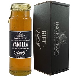Honey Feast - Raw Vanilla Honey | from American Organic floral sources & Natural vanilla bean | Unfiltered & Pure | Fresh from Florida Superfood | 12 Ounce