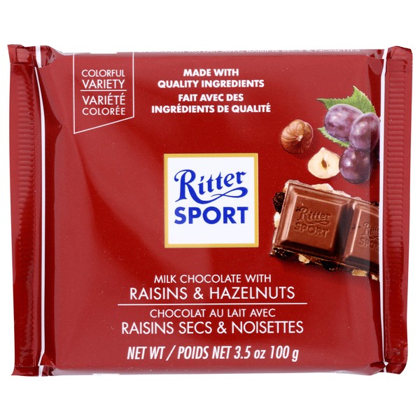 Ritter Sport, Raisin & Hazelnut Chocolate Bar, 3.5 oz