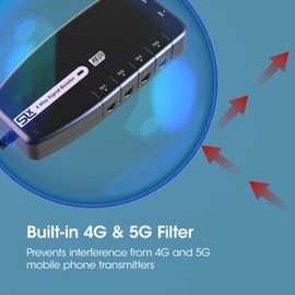 SLx TV Signal Booster Aerial Amplifier, 4 Way Signal Distribution Amplifier with Coax Connections, 4G & 5G Filtering, Indoor TV Aerial, HD & 4K TV/FM/DAB & Freeview, Variable Gain Control