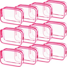 12 Piezas Bolsa de Cosméticos Transparente Neceser de PVC con Cremallera Bolsa de Maquillaje Impermeable Portátil Estuche Organizador de Plástico de Vinilo (Rosa Roja, S)