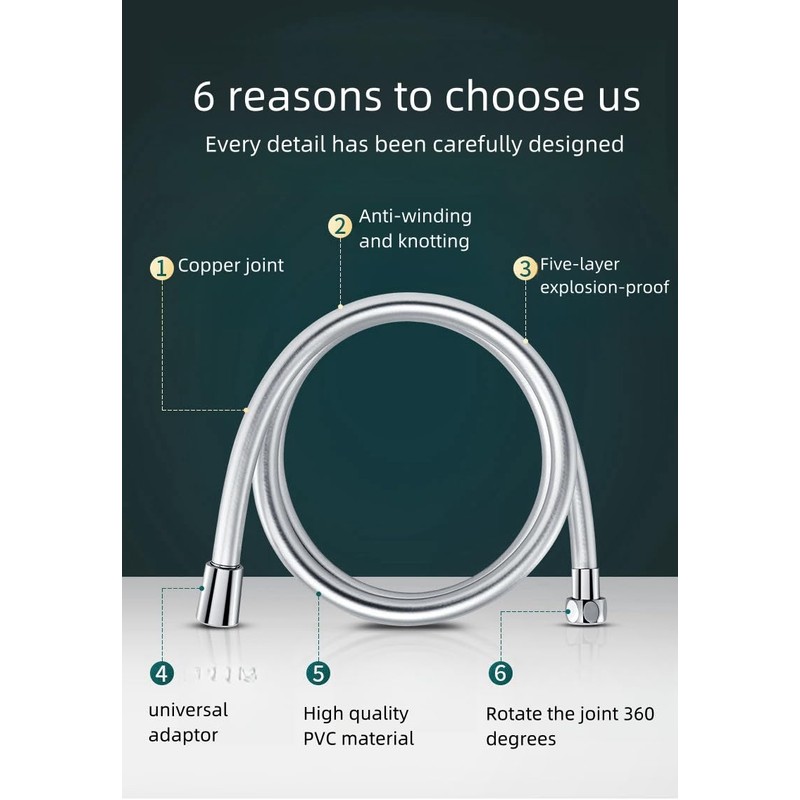 Shower Hose 2m Extra Long 79 inch, Long Replacement Handheld