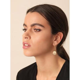 KOOUNUATA Delicate Geometric Hanging Drop Earrings Minimalist Statement Thin Hoop Earrings Handmade Jewellery for Women Girls, Gold Plated, No Gemstone