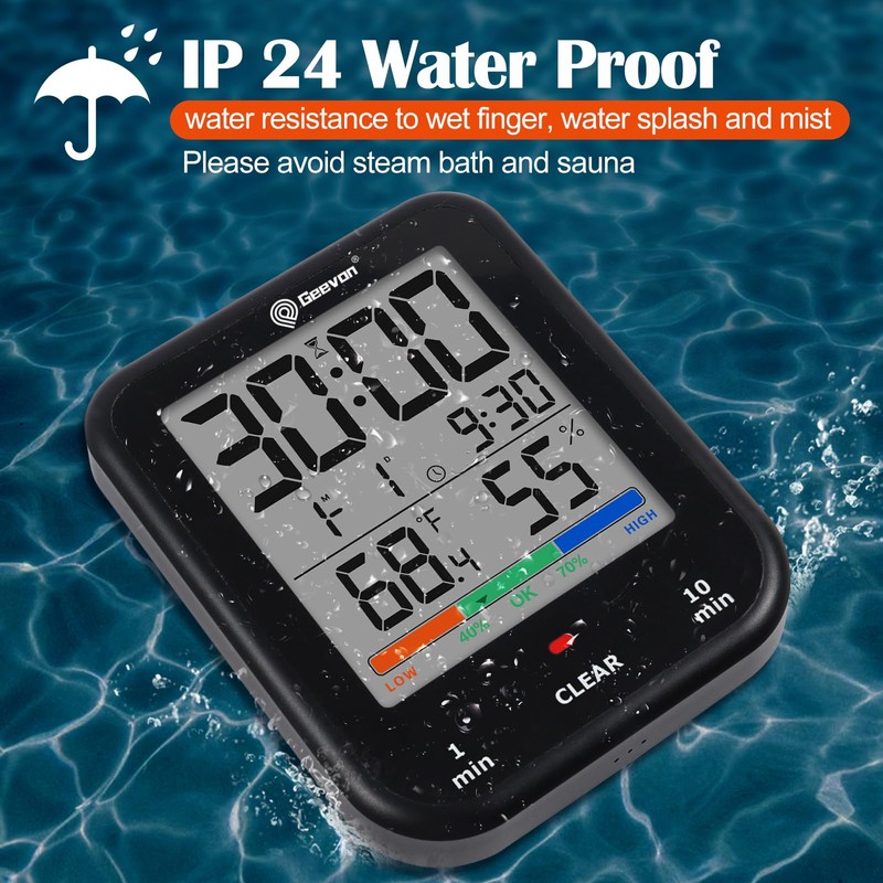 Geevon Digital Bathroom Clock, Waterproof Shower Timer with Large Touch