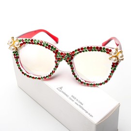 ICARA Oversized Christmas Bling Rhinestone Reading Glasses for Women Christmas Party Ladies Readers (red/green, 4, x)