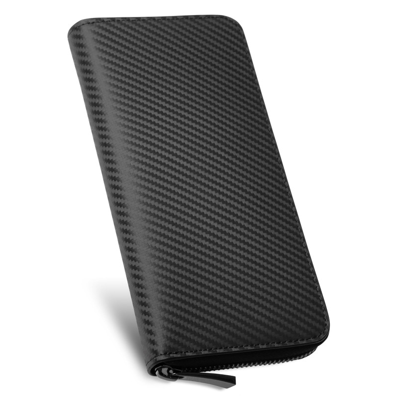 Blanze Men's Long Wallet, Italian, Carbon Leather, YKK Zipper, Separate