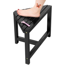 Corner Shower Stool for Shaving Legs - Black Small Bamboo Foot Rest Inside Shower 12" High