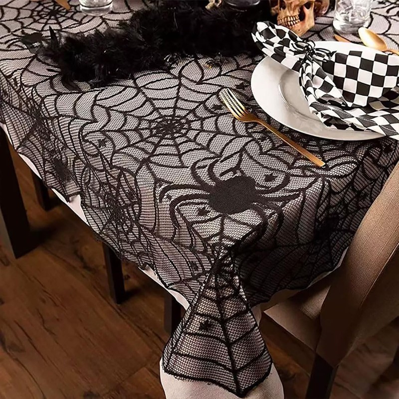 PIGETALE Black Lace Halloween Tablecloth Rectangular Overlay 54 x 72