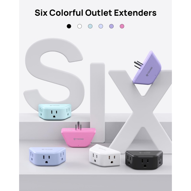 TROND Pink Outlet Extender - Multi Plug Outlet with 3-Prong