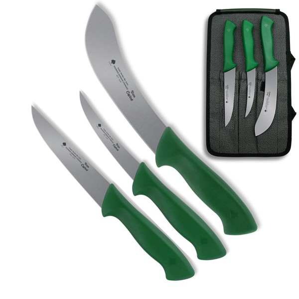 DON CARLOS Slaughter Knife/Butcher Knife Set Beef & Red Deer, Extremely Sharp, Canvas Bag - Cut-resistant, Pricking Knife, Boning Knife, Skinning Knife