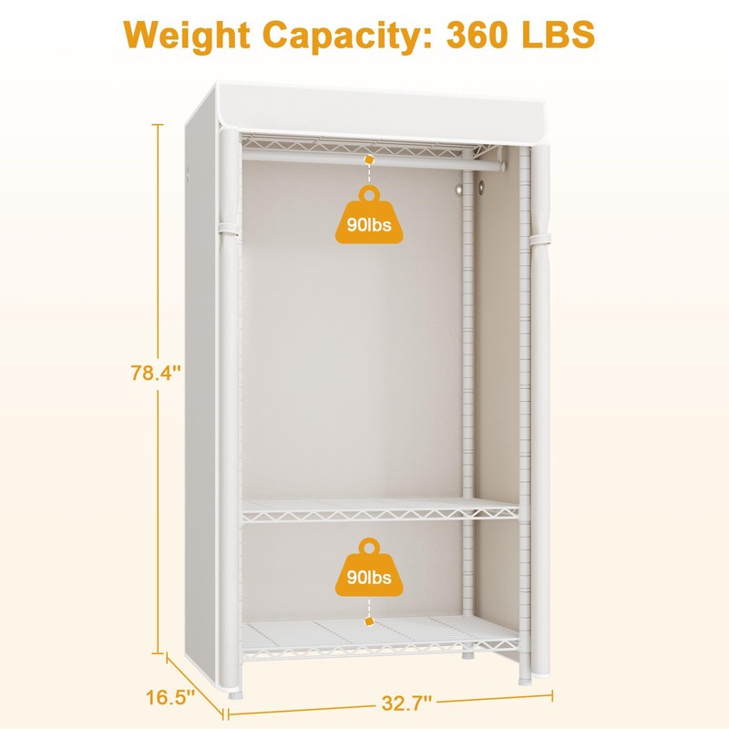 ULIFHOME H5C Clothes Rack with Cover, Portable Closet for Hanging