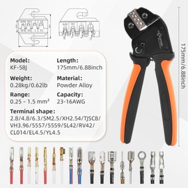 KF CPTEC Ratcheting Crimping Tool for Open Barrel Terminals, for Deutsch, Delphi, AMP, JST, Molex, Dupont & TYCO Connectors, 0.25–1.5 mm² (Approx. 24–16 AWG), for Automotive Wiring