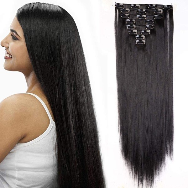 Clip-in hair extensions, 8 wefts like real hair, straight