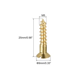 sourcing map Wood Screws M5 x 25mm Slotted Flat Head Brass Self-Tapping Screw 20 Pcs