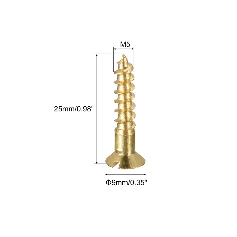 sourcing map Wood Screws M5 x 25mm Slotted Flat Head