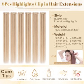Rich Choices Hair Extensions Clip in Real Human Hair Golden Brown mix Bleach Blonde 6Pcs Straight Remy Hair Highlights Clip in Hair Extensions (33g 12 Inch)
