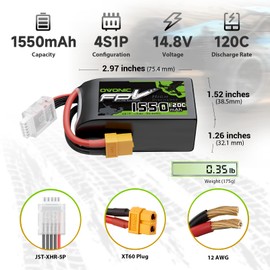 OVONIC 14.8V 120C 1550mAh 4S Lipo Battery
