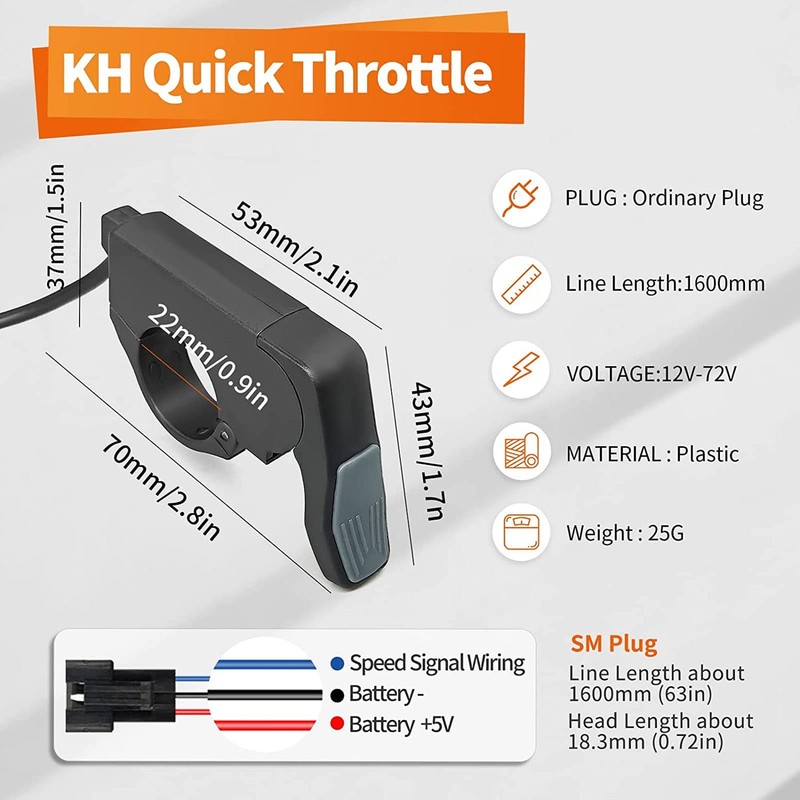 Keenso Thumb Throttle, 12 V 72 V Thumb Throttle Left