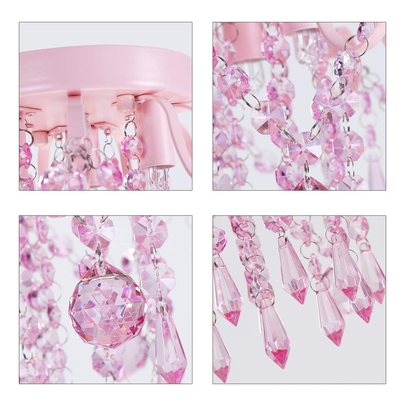 Q&S Mini Chandelier Crystal,Semi Flush Mount Pink Girl Chandelier, Small
