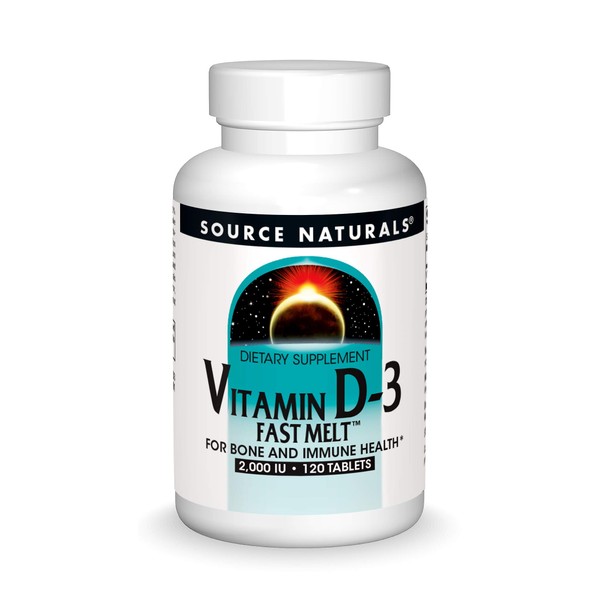 Source Naturals Vitamin D-3 2000 iu Supports Bone & Immune Health - Black Cherry Peach Flavor - 120 Fast Melt Tablets