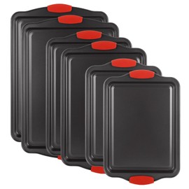 6 Pcs Baking Sheet Set, Cookie Sheet Set with Silicone Handles, 3 Size Nonstick Kitchen Oven Baking Pans, Durable Baking Sheets for Oven, BPA Free Cookie Sheets for Baking Nonstick Set, Sheet Pan