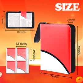 4 Pockets Trading Card Binder, 400 Card Holders with 50 Removable Sleeves, Portable Card Binder Album with zipper, Card holder Book for Game, Sport Collection (Red)