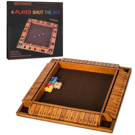 Upgraded 16.54’’ Shut The Box Dice Game with 15 Numbers for 1-4 Players, Large Wooden Board Math Game 16 Dices, Tabletop Games Kids Adults Family Party Birthday